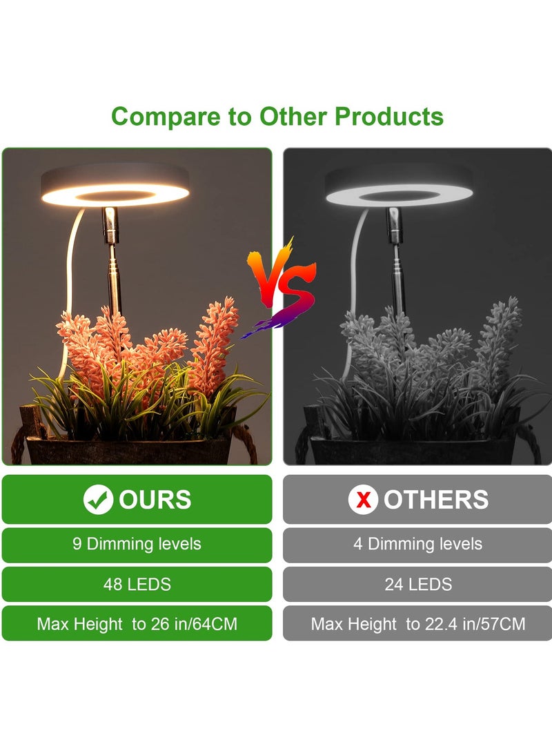 LED Grow Light, Full Spectrum Growing Lamp for Indoor Plants, 9 Adjustable Brightness 180° Rotatable Light Panel, Height Adjustable with Auto On/Off Timer 3/9/12hrs, For Small Plants (Warm White) - Image 3