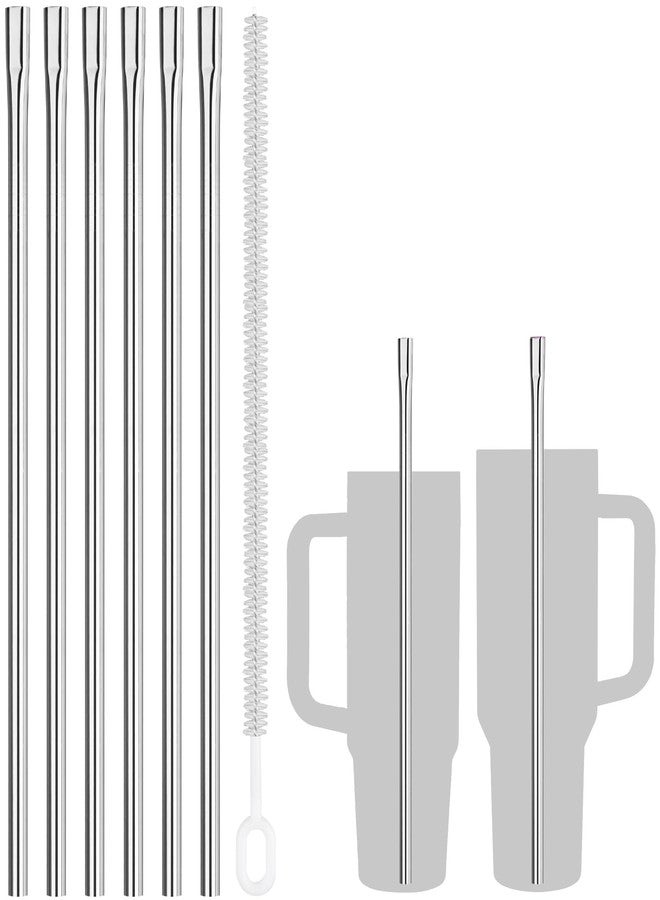 ان اي هوم مجموعة NiHome من 6 قطع بطول 12 بوصة، مصنوعة من الفولاذ المقاوم للصدأ، ذات طرف مسطح مضاد للتجاعيد، قابلة لإعادة الاستخدام، مناسبة لأكواب ستانلي سعة 30 أونصة و40 أونصة، ماصات شرب معدنية مقاومة للتجاعيد، لطيفة على الشفاه، مناسبة للقهوة المثلجة والماء (فضي، 6 مستقيمة) - Image 1
