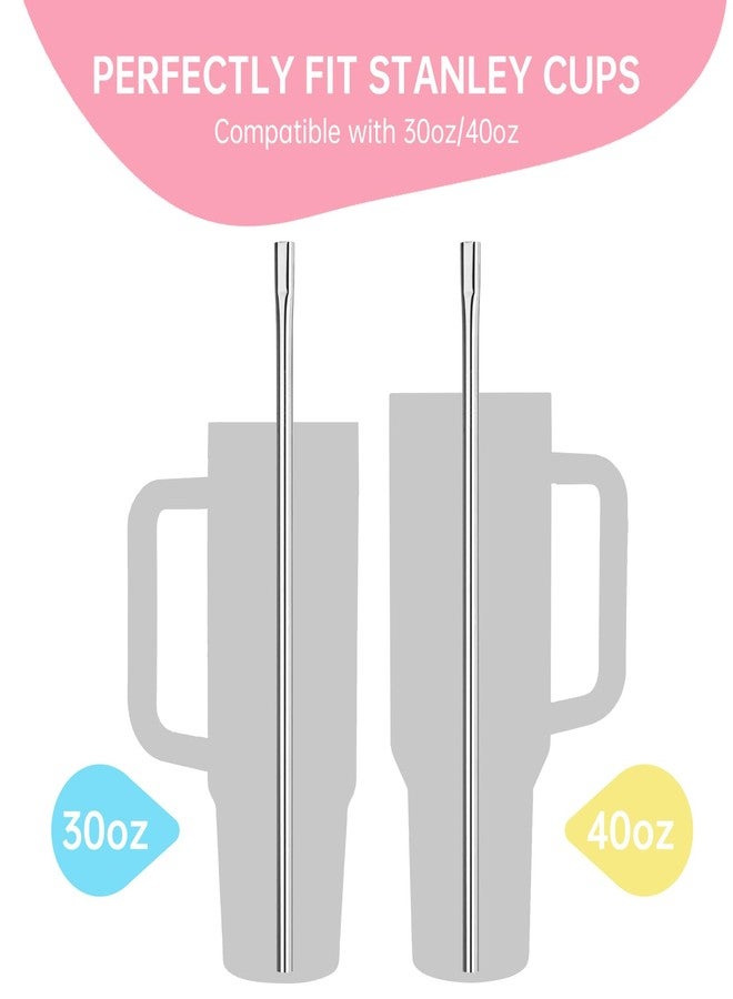ان اي هوم مجموعة NiHome من 6 قطع بطول 12 بوصة، مصنوعة من الفولاذ المقاوم للصدأ، ذات طرف مسطح مضاد للتجاعيد، قابلة لإعادة الاستخدام، مناسبة لأكواب ستانلي سعة 30 أونصة و40 أونصة، ماصات شرب معدنية مقاومة للتجاعيد، لطيفة على الشفاه، مناسبة للقهوة المثلجة والماء (فضي، 6 مستقيمة) - Image 4