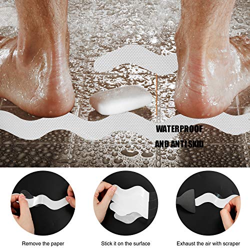 Secopad USA Patented Anti Slip Shower Stickers 24 PCS Safety Bathtub Strips Adhesive Decals with Premium Scraper for Bath Tub Shower Stairs Ladders Boats (White) - Image 4