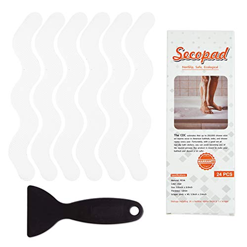 Secopad USA Patented Anti Slip Shower Stickers 24 PCS Safety Bathtub Strips Adhesive Decals with Premium Scraper for Bath Tub Shower Stairs Ladders Boats (White) - Image 1