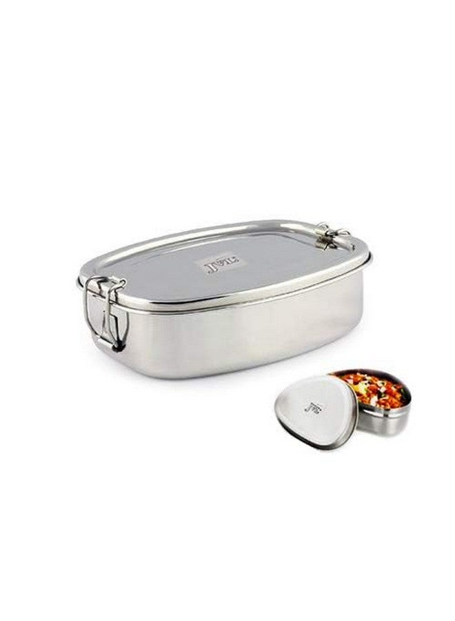 JVL صندوق غداء من الفولاذ المقاوم للصدأ للأطفال، صندوق تيفين طبقة واحدة للاستخدام في المدرسة والمكتب مع حاوية صغيرة - ديلوكس - حجم متوسط - Image 2