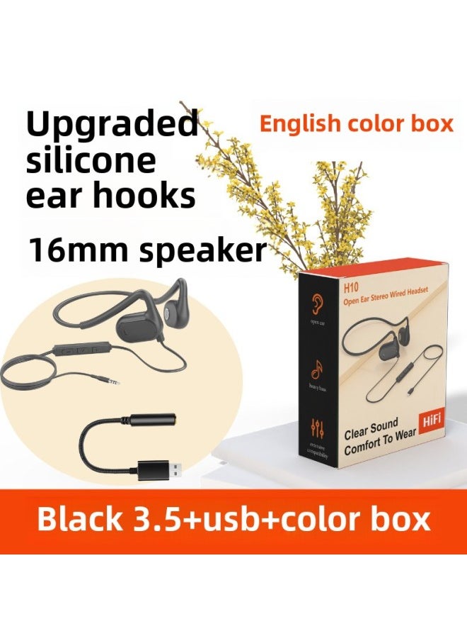 Generic Hanging Ear Open Type Not In-Ear Computer Headset Headset Sports Game Riding OWS Wire Control Headset-Color:H10 Upgraded Version 3.5 Round Port + Usb Interface [black] English Color Box  - Image 1
