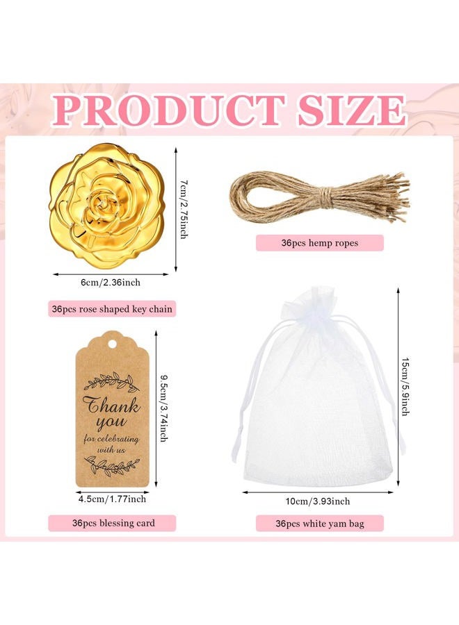 Woanger 36 Set Rose Compact Mirrors Bulk Wedding Favors Including Rose Shape Mirrors and Thank You Tags Jute Twine with White Organza Bag for Quinceanera Wedding Party Guests Souvenir Gift(Gold) - Image 2