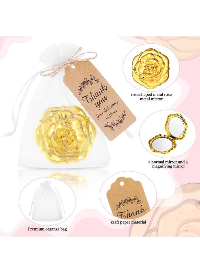 Woanger 36 Set Rose Compact Mirrors Bulk Wedding Favors Including Rose Shape Mirrors and Thank You Tags Jute Twine with White Organza Bag for Quinceanera Wedding Party Guests Souvenir Gift(Gold) - Image 3