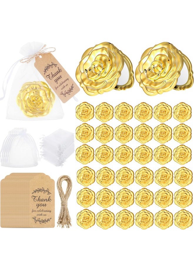 Woanger 36 Set Rose Compact Mirrors Bulk Wedding Favors Including Rose Shape Mirrors and Thank You Tags Jute Twine with White Organza Bag for Quinceanera Wedding Party Guests Souvenir Gift(Gold) - Image 1