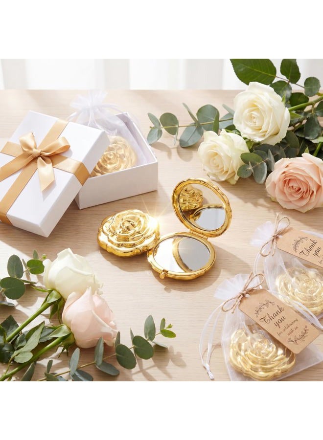Woanger 36 Set Rose Compact Mirrors Bulk Wedding Favors Including Rose Shape Mirrors and Thank You Tags Jute Twine with White Organza Bag for Quinceanera Wedding Party Guests Souvenir Gift(Gold) - Image 5