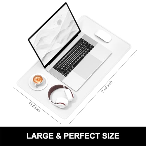 Hsurbtra Desk Pad, 23.6" x 13.8" Premium-Textured Desk Mat, Stitched Edge Anti-Slip Waterproof Rubber Mouse Pad, M Extended Computer Mat for Office Gaming Laptop Keyboard Ivory White - Image 2
