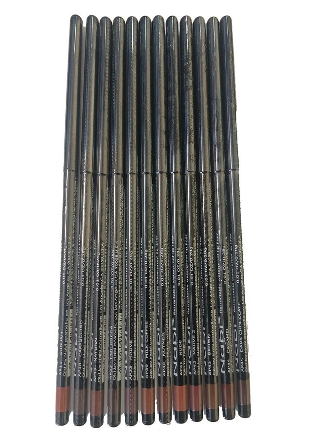 نابي قلم تحديد شفاه نابي قابل للسحب ومقاوم للماء، مقاوم للتلطخ، يدوم طويلاً، مكياج احترافي للشفاه الحساسة، عبوة من 12 لونًا متنوعًا (درجة اللون البني، 5) - Image 1