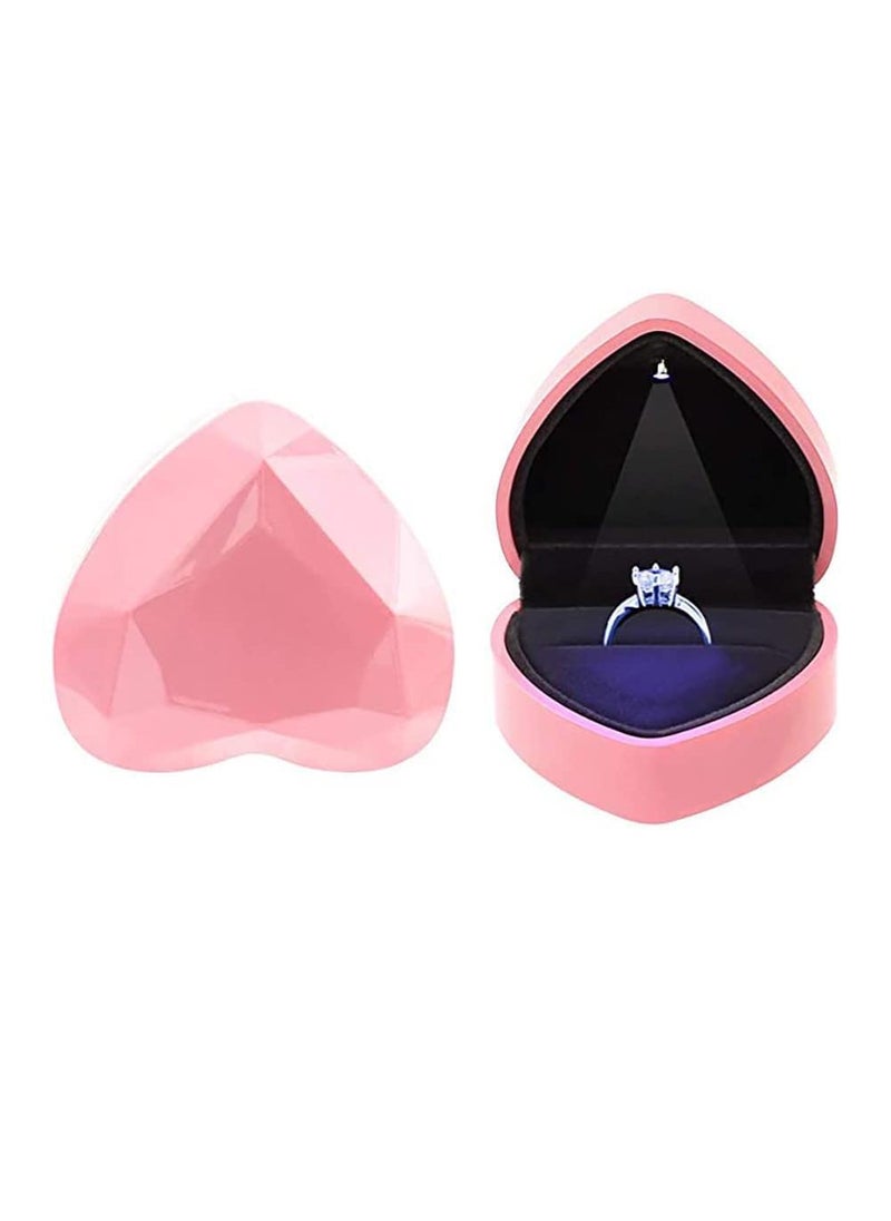 Sweet seven Heart Shaped Ring Gift Box with LED Light Velvet Earrings Jewelry Case with Light by Jewelry Display Box for Weddings Engagement Proposal Birthdays and Anniversary (Pink)  - Image 3