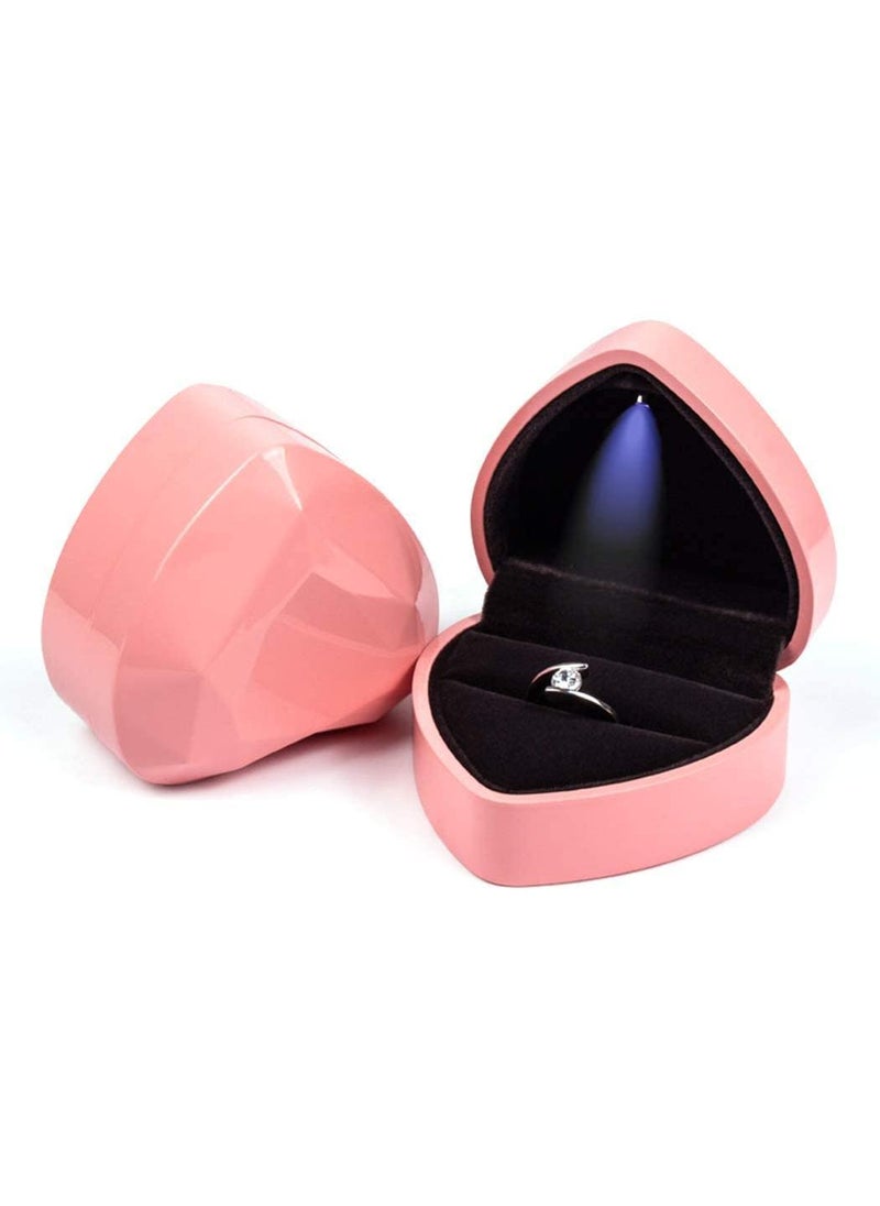 Sweet seven Heart Shaped Ring Gift Box with LED Light Velvet Earrings Jewelry Case with Light by Jewelry Display Box for Weddings Engagement Proposal Birthdays and Anniversary (Pink)  - Image 1