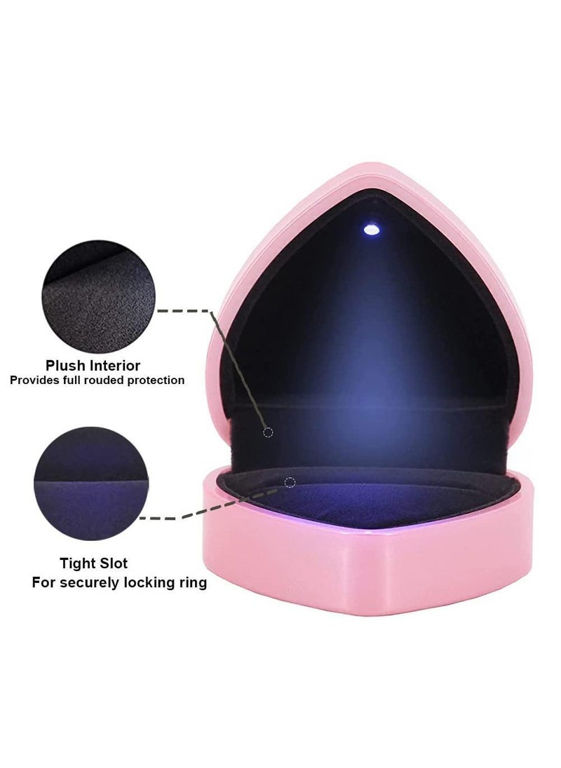 Sweet seven Heart Shaped Ring Gift Box with LED Light Velvet Earrings Jewelry Case with Light by Jewelry Display Box for Weddings Engagement Proposal Birthdays and Anniversary (Pink)  - Image 4