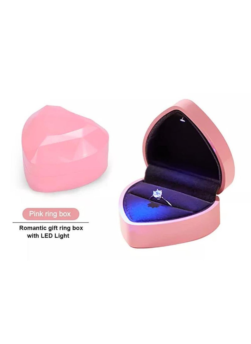 Sweet seven Heart Shaped Ring Gift Box with LED Light Velvet Earrings Jewelry Case with Light by Jewelry Display Box for Weddings Engagement Proposal Birthdays and Anniversary (Pink)  - Image 5