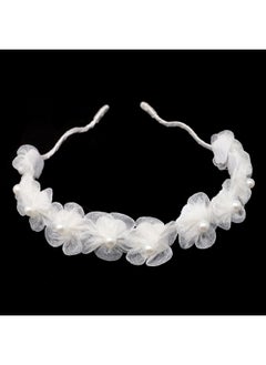 HONBAY Onbay Faux Pearl White Gauze Flower Hair Hoop Headband Wedding Hair Accessory Photography Headwear For Women And Girls  - Image 1