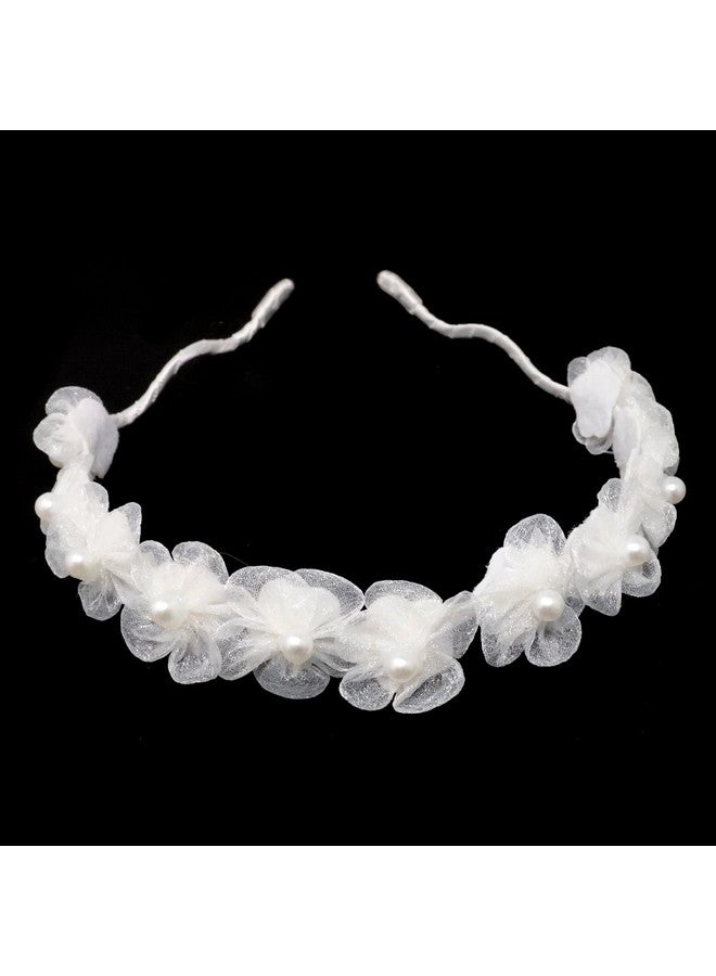HONBAY Onbay Faux Pearl White Gauze Flower Hair Hoop Headband Wedding Hair Accessory Photography Headwear For Women And Girls  - Image 1