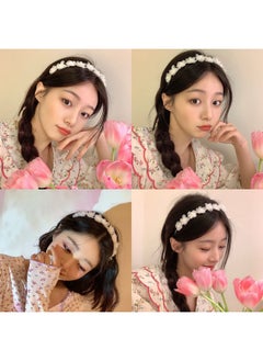 HONBAY Onbay Faux Pearl White Gauze Flower Hair Hoop Headband Wedding Hair Accessory Photography Headwear For Women And Girls  - Image 5