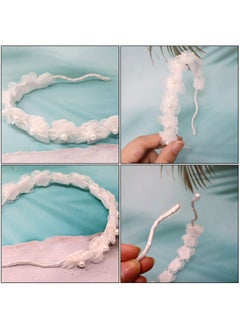 HONBAY Onbay Faux Pearl White Gauze Flower Hair Hoop Headband Wedding Hair Accessory Photography Headwear For Women And Girls  - Image 4