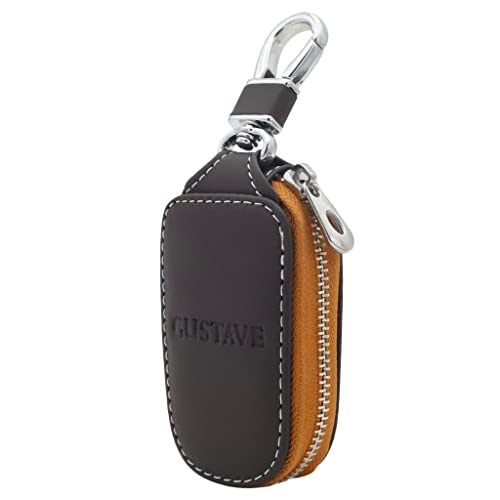GUSTAVE® Car Key Case, Smart Car Key Cover Protection PU Leather Car Key Chain Bag Car Smart Keychain Coin Holder Auto Remote Keyring Wallet (Brown) - Image 1