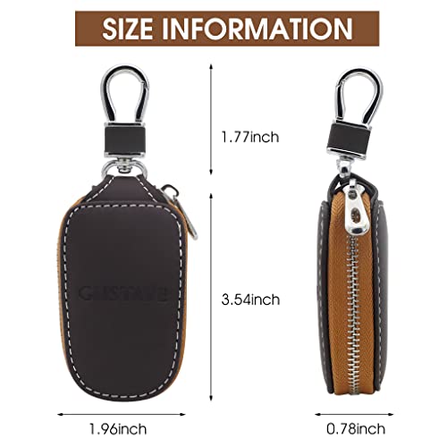GUSTAVE® Car Key Case, Smart Car Key Cover Protection PU Leather Car Key Chain Bag Car Smart Keychain Coin Holder Auto Remote Keyring Wallet (Brown) - Image 2