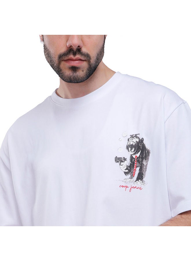 Coup Printed T-Shirt For Men - loose Fit Fit - White - Multi Color