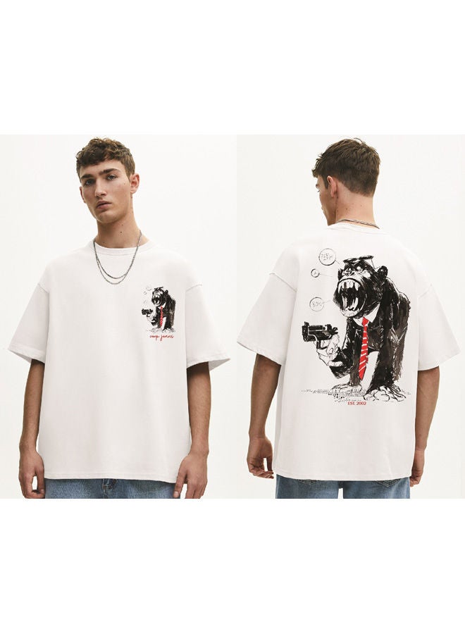 Coup Printed T-Shirt For Men - loose Fit Fit - White - Multi Color