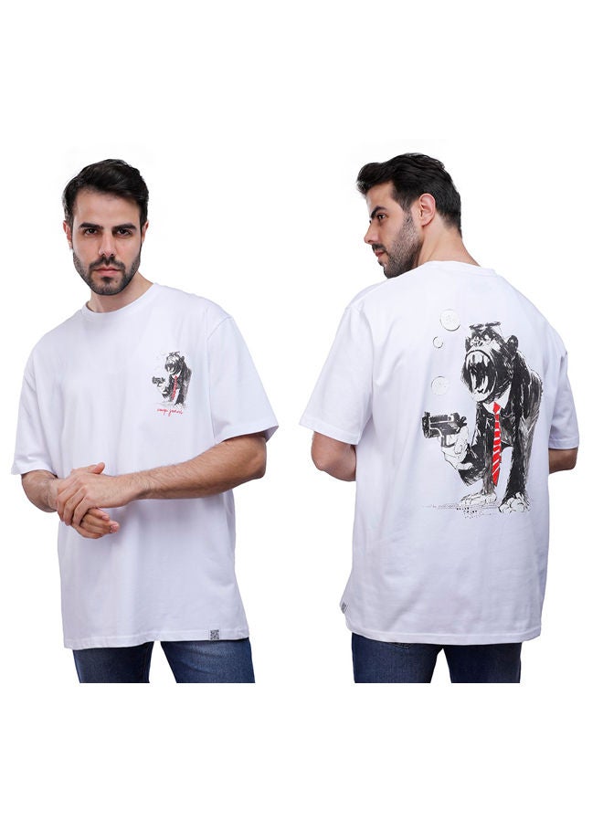 Coup Printed T-Shirt For Men - loose Fit Fit - White - Multi Color