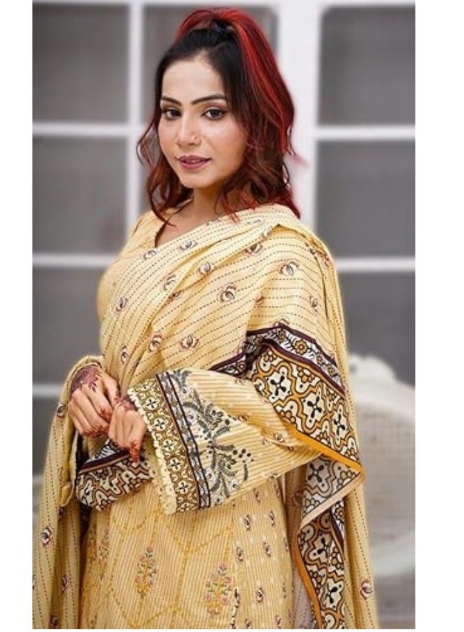 وينشيلز فستان ماكسي باكستاني مطرز - أصفر مزهر، أكمام جرسية وذيل طويل (مقاس متوسط) - Image 4