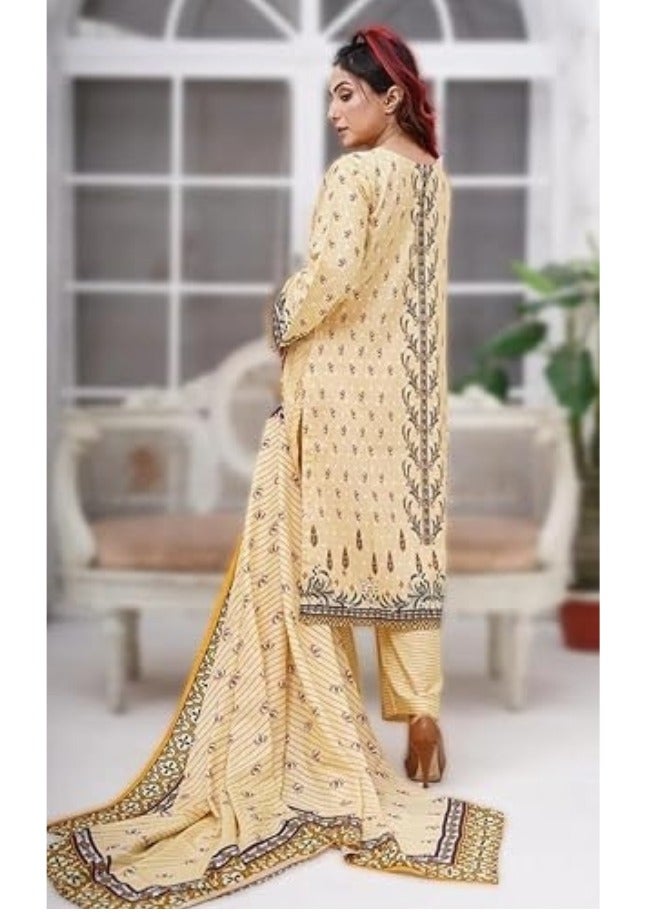 وينشيلز فستان ماكسي باكستاني مطرز - أصفر مزهر، أكمام جرسية وذيل طويل (مقاس متوسط) - Image 3