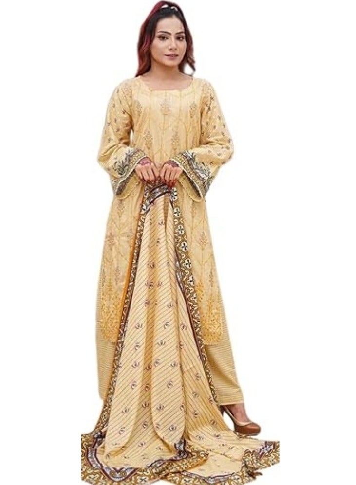 وينشيلز فستان ماكسي باكستاني مطرز - أصفر مزهر، أكمام جرسية وذيل طويل (مقاس متوسط) - Image 2