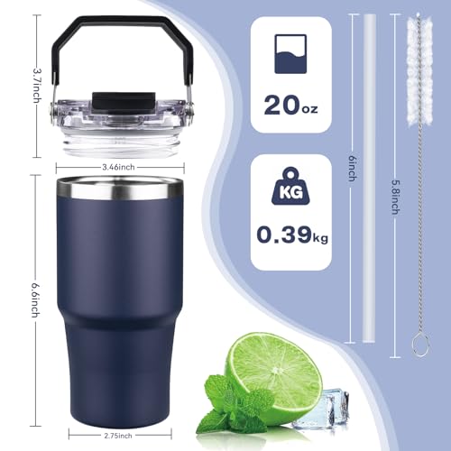 FLIFQI 20oz Tumbler with Handle and Flip Straw Lid Double Wall Insulated Travel Coffee Mug Stainless Steel Vacuum Insulated Coffee Tumbler Cup for Hot and Cold Beverages Leak-proof&BPA-free (20oz,Navy blue) - Image 2