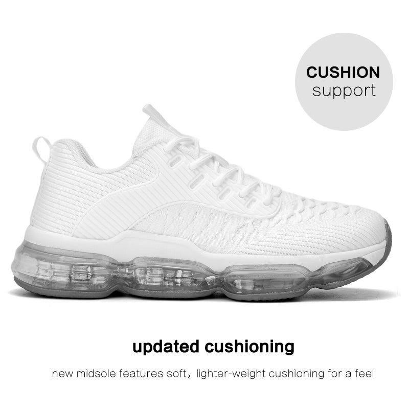 Luogoks Womens Walking Running Shoes Air Cushion Basketball Sneakers Fashion Tennis Breathable Sport Gym Fitness Cross Trainers Shoes White - Image 4