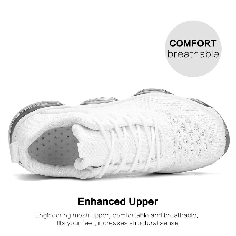 Luogoks Womens Walking Running Shoes Air Cushion Basketball Sneakers Fashion Tennis Breathable Sport Gym Fitness Cross Trainers Shoes White - Image 5