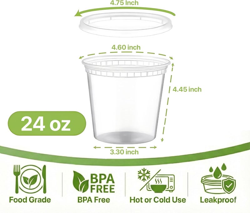 Pokanic Food Storage Containers [60 Set] 24 oz Plastic Deli Containers with Lids Slime Soup Meal Prep Reusable | BPA Free | Stackable | Leakproof | Microwave/Dishwasher/Freezer Safe (60 Set, 24 oz) - Image 2