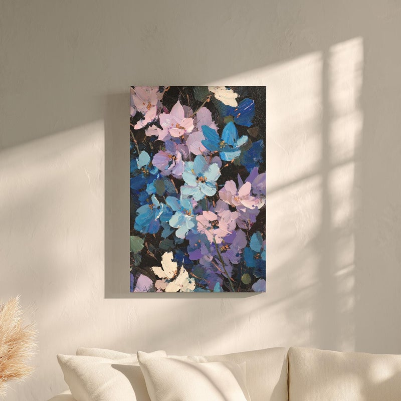 TNESSENTIAL Floral Vibrant Blue and Lavender Impressionist Painting Poster or Canvas Print, Lush Bouquet Impasto Style Botanical Art, Nature Wall Decor - Image 4