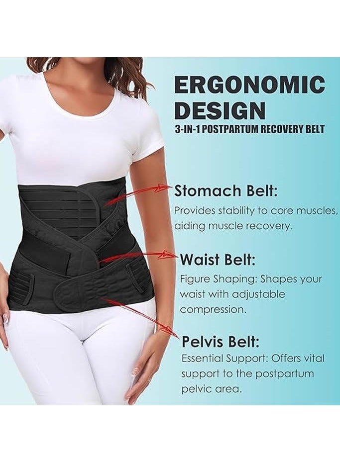 Generic 3 in 1 Postpartum Belly Wrap - Recovery Belly/Waist/Pelvis Belt Black Postpartum Belly Band, Black (XL Size)  - Image 3