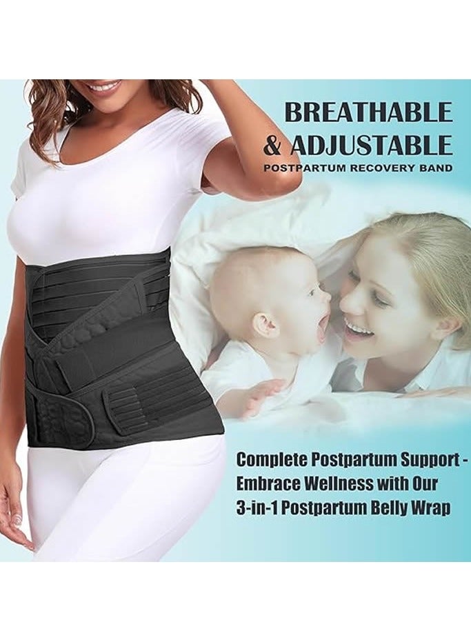 Generic 3 in 1 Postpartum Belly Wrap - Recovery Belly/Waist/Pelvis Belt Black Postpartum Belly Band, Black (XL Size)  - Image 4