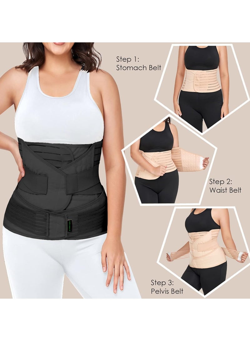 Generic 3 in 1 Postpartum Belly Wrap - Recovery Belly/Waist/Pelvis Belt Black Postpartum Belly Band, Black (XL Size)  - Image 5