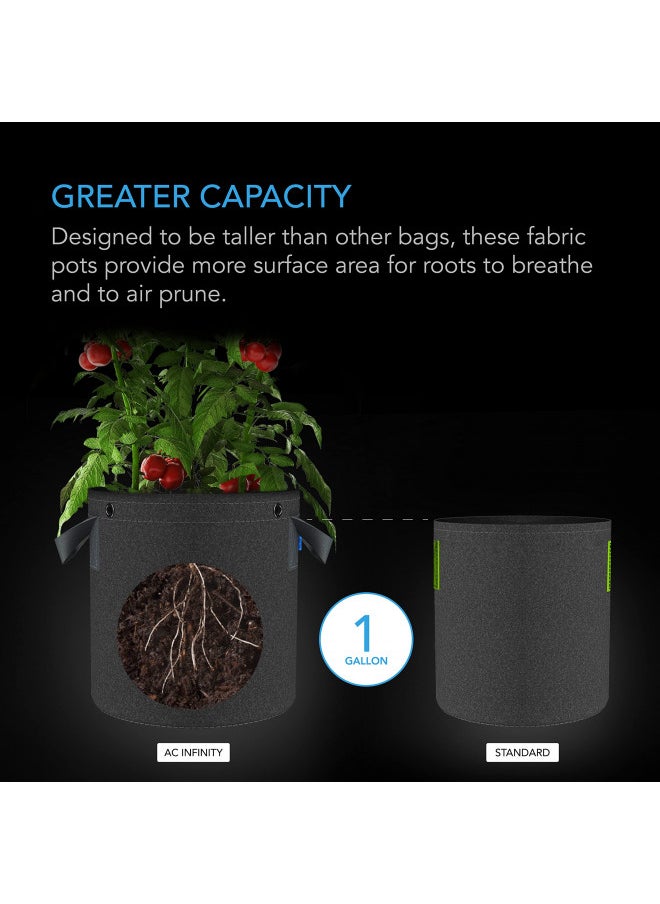 AC Infinity Heavy Duty Fabric Pots, 1 Gallon Aeration Reusable Grow Bags 5-Pack with 500G Thick Nonwoven Fabric and Multi-Purpose Rings, for Low Stress Plant Training Fruits, Vegetables, and Flowers