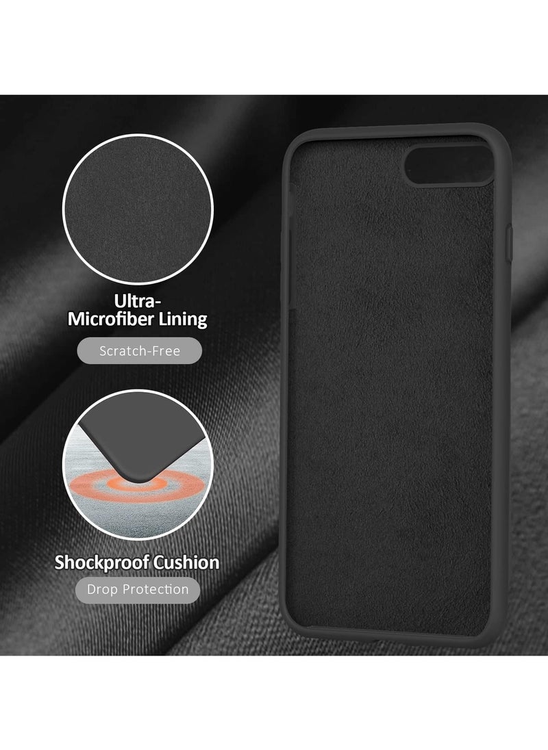 Compatible with iPhone 7/8 Plus Case 6.5 Inch Slim Liquid Silicone 4 Layers Soft Gel Rubber Shockproof Protective Phone Case with Anti Scratch Microfiber Lining (Black)