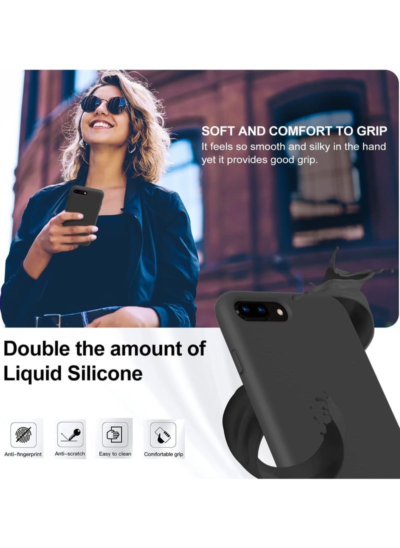 Compatible with iPhone 7/8 Plus Case 6.5 Inch Slim Liquid Silicone 4 Layers Soft Gel Rubber Shockproof Protective Phone Case with Anti Scratch Microfiber Lining (Black)