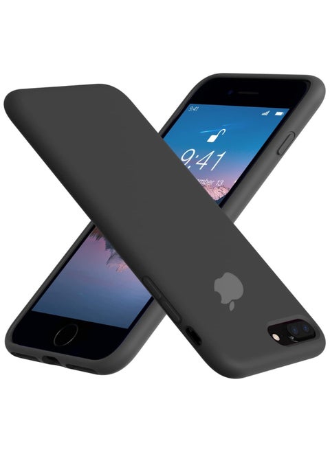 Compatible with iPhone 7/8 Plus Case 6.5 Inch Slim Liquid Silicone 4 Layers Soft Gel Rubber Shockproof Protective Phone Case with Anti Scratch Microfiber Lining (Black)