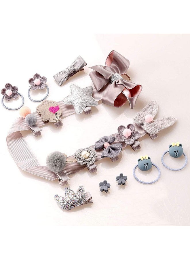 KolorFish - KolorFish Baby Girl's Hair Clips Cute Bows Elastic Hair Ties Accessories Ponytail Hairpins Set For Baby Girls Teens Toddlers, 18 pieces Pack, Grey, Grey - Image 1