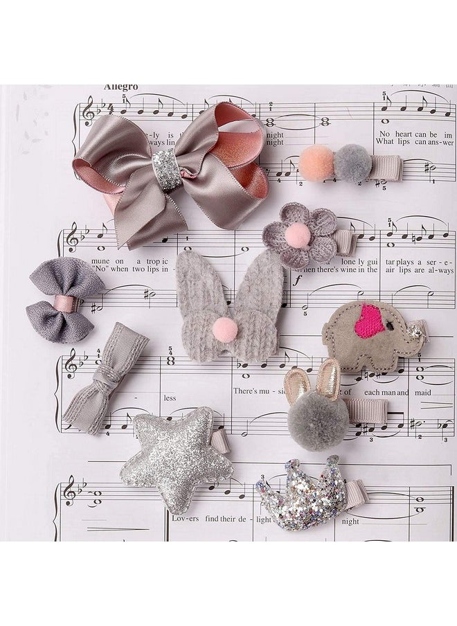 KolorFish - KolorFish Baby Girl's Hair Clips Cute Bows Elastic Hair Ties Accessories Ponytail Hairpins Set For Baby Girls Teens Toddlers, 18 pieces Pack, Grey, Grey - Image 1