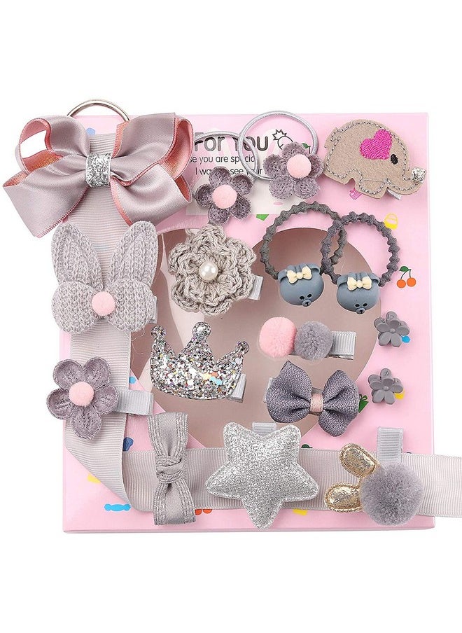 KolorFish - KolorFish Baby Girl's Hair Clips Cute Bows Elastic Hair Ties Accessories Ponytail Hairpins Set For Baby Girls Teens Toddlers, 18 pieces Pack, Grey, Grey - Image 1