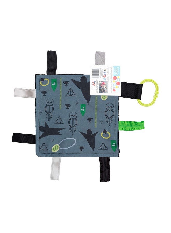 The Learning Lovey Baby Sensory Crinkle & Teething Square Lovey Toy With Closed Ribbon Tags For Increased Stimulation 8"X8" (Dark Magic) - Image 2