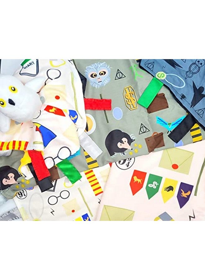 The Learning Lovey Baby Sensory Crinkle & Teething Square Lovey Toy With Closed Ribbon Tags For Increased Stimulation 8"X8" (Dark Magic) - Image 5