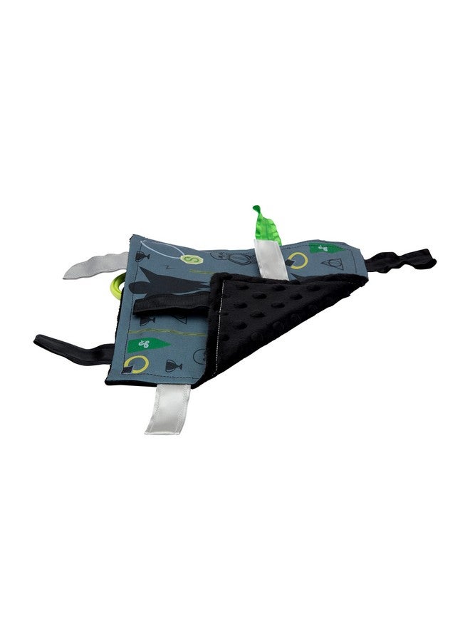 The Learning Lovey Baby Sensory Crinkle & Teething Square Lovey Toy With Closed Ribbon Tags For Increased Stimulation 8"X8" (Dark Magic) - Image 3