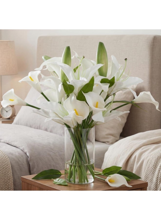 15.74 Inch Artificial Calla Lily & Lily Floral Arrangement with Faux Water in Acrylic Vase, White - Image 1