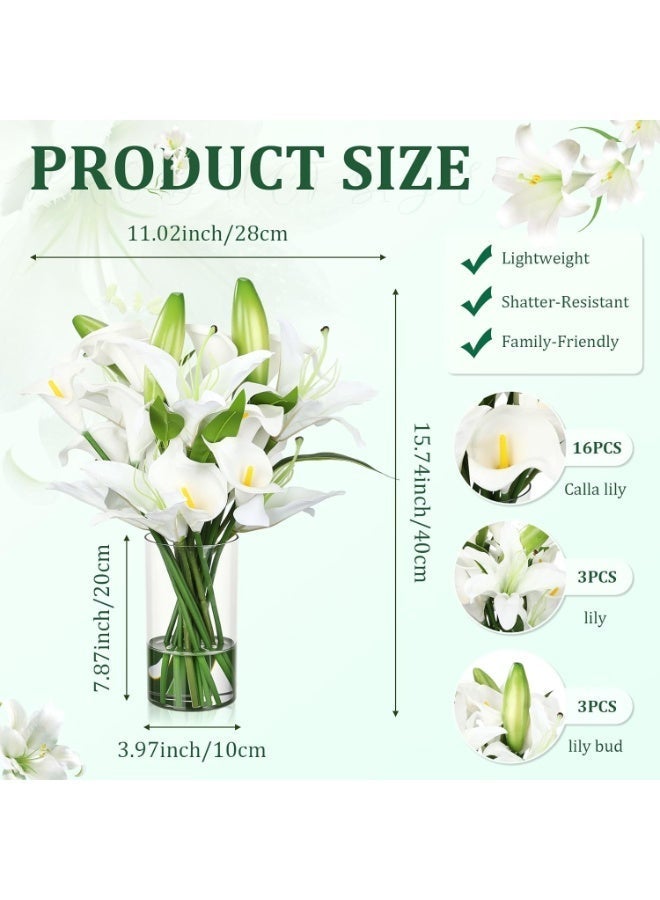 15.74 Inch Artificial Calla Lily & Lily Floral Arrangement with Faux Water in Acrylic Vase, White - Image 3