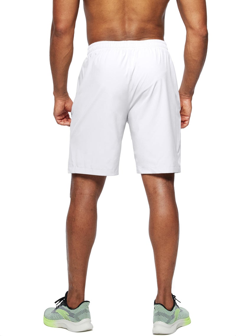 Pudolla Men's Workout Running Shorts Lightweight Gym Athletic Shorts for Men with Zipper Pockets(White Large) - Image 3